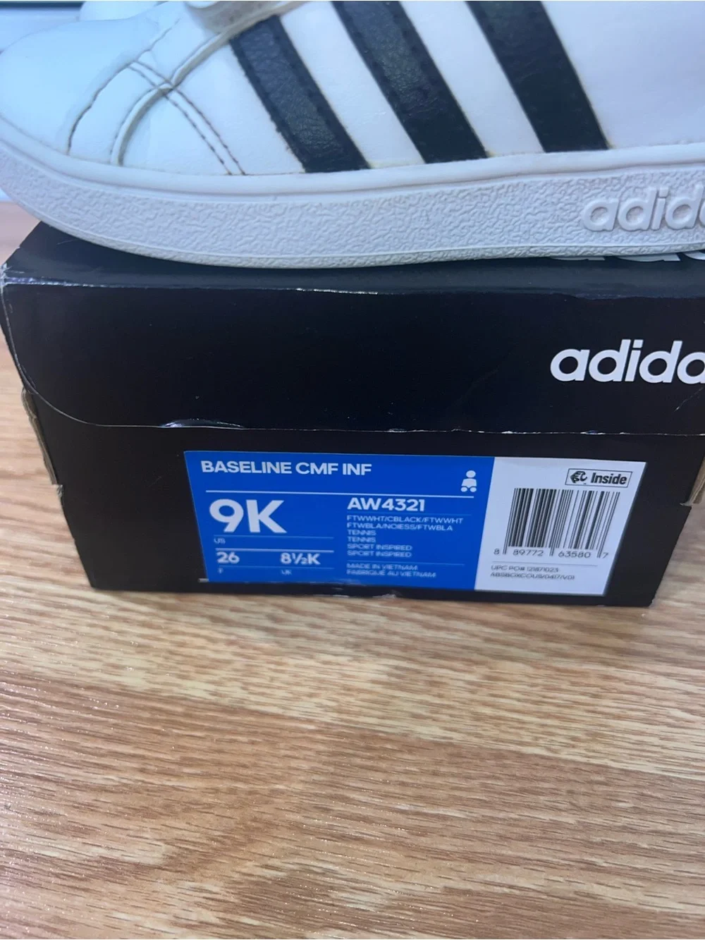 Adidas Kids White Sneakers with Black Stripes